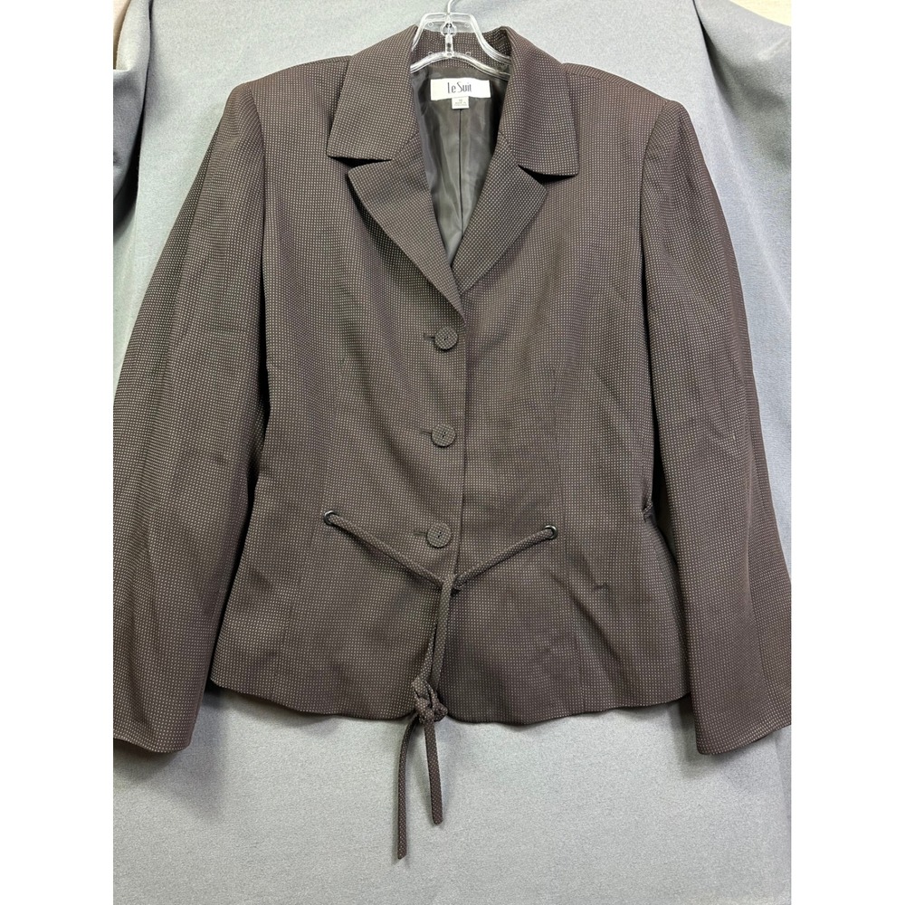 Le Suit Women Brown Micro Dot Blazer Jacket Drawstring Waist‎ Sz 18 Professional